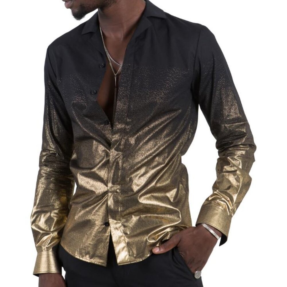 NWT Twisted Tailor Theseus Gold and‎ Black Ombre Button Down Men's Shirt Large